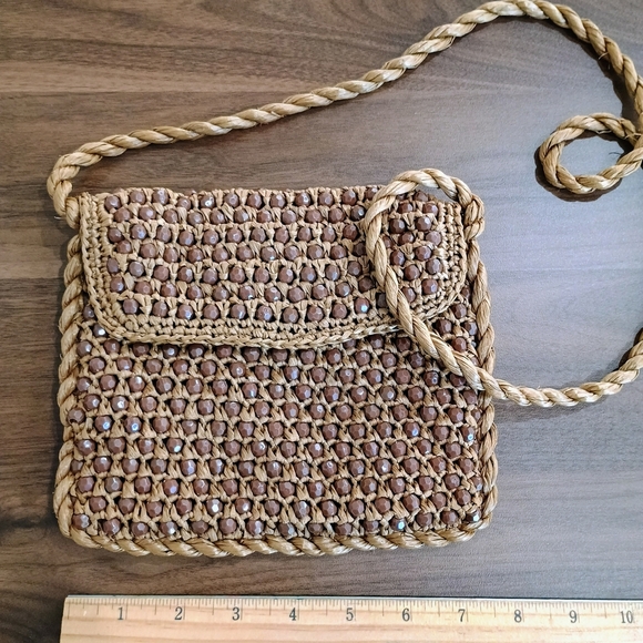 Handbags - Brown Woven And Beaded Bag